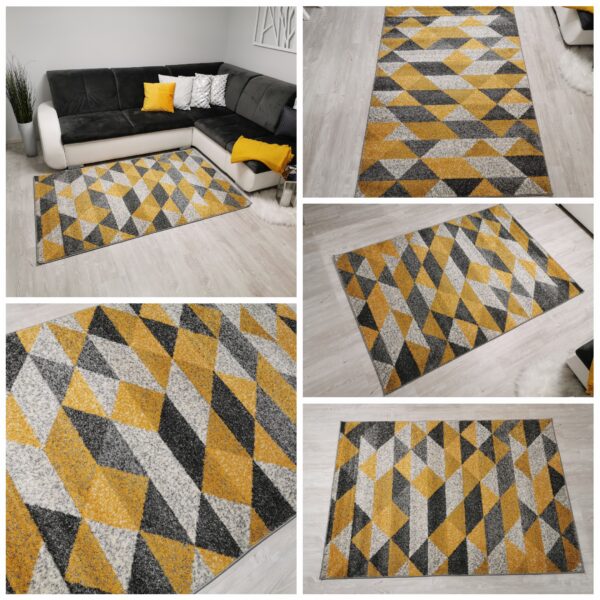 żółte trójkąciki na dywanie